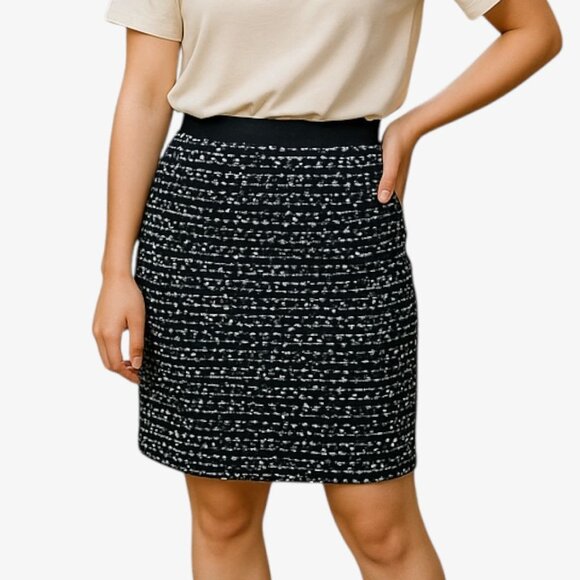 Kate Spade Tweed Boucle Skirt 4 Black White Pencil Ribbon Classic Coco Preppy - Picture 1 of 10